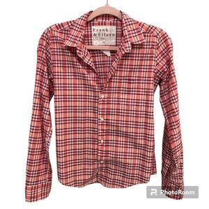 Frank and Eileen Barry Button Down Plaid Pink White Billie XS EUC A0570